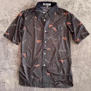 Golf Sheer Button-Up Short Sleeve Shirt Sheer Black Size L